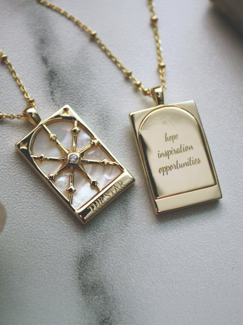 Gold MOP Star Tarot Card Talisman Pendant Necklace by Evenfall MSRP $68